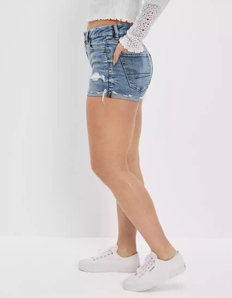 Shorts American Eagle AE Ne(x)t Level Curvy High-Waisted Denim Lavage Clair Femme | KRA-92918261